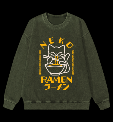 Cat Obsessed With Ramen Vintage Washed 100% Cotton Sweatshirt