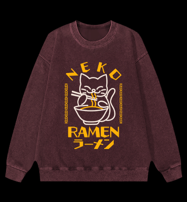 Cat Obsessed With Ramen Vintage Washed 100% Cotton Sweatshirt