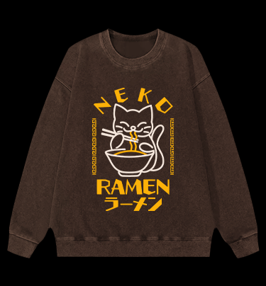 Cat Obsessed With Ramen Vintage Washed 100% Cotton Sweatshirt