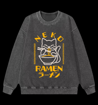 Cat Obsessed With Ramen Vintage Washed 100% Cotton Sweatshirt