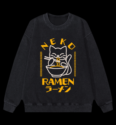 Cat Obsessed With Ramen Vintage Washed 100% Cotton Sweatshirt