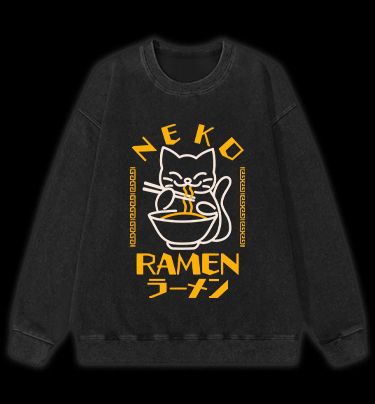Cat Obsessed With Ramen Vintage Washed 100% Cotton Sweatshirt