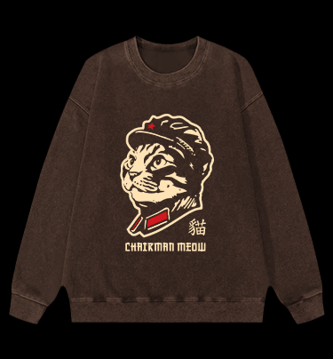Chinese Spirit Cat Vintage Washed 100% Cotton Sweatshirt