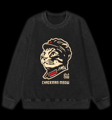 Chinese Spirit Cat Vintage Washed 100% Cotton Sweatshirt
