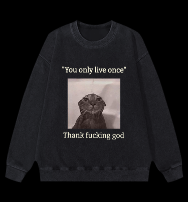 Funny Melancholy Cat Vintage Washed 100% Cotton Sweatshirt