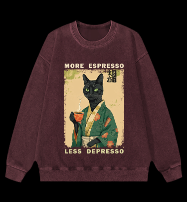 More Caffeine Less Sadness Cat Vintage Washed 100% Cotton Sweatshirt
