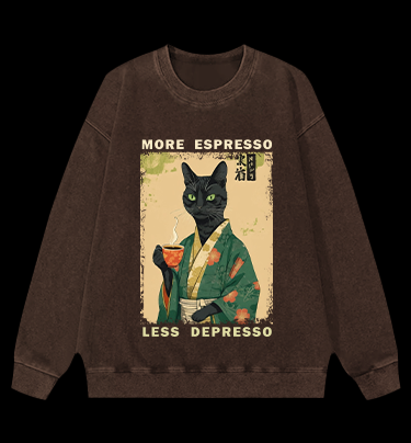 More Caffeine Less Sadness Cat Vintage Washed 100% Cotton Sweatshirt