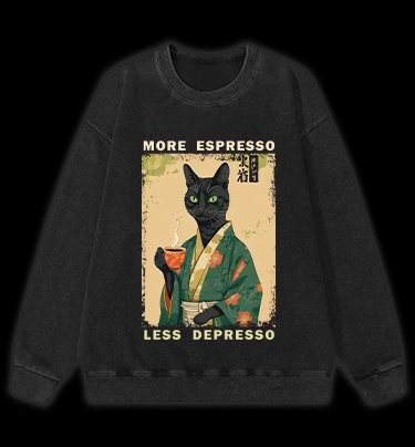 More Caffeine Less Sadness Cat Vintage Washed 100% Cotton Sweatshirt