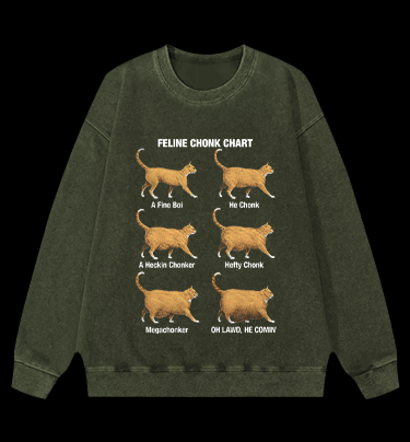 Feline Chonk Chart Cat Vintage Washed 100% Cotton Sweatshirt