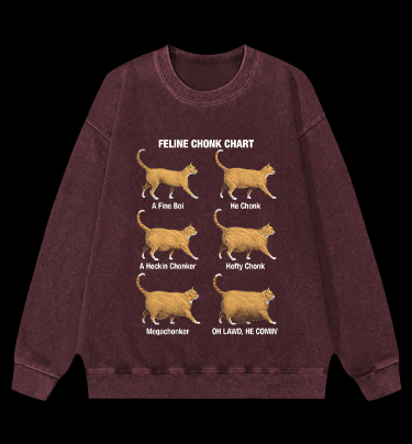 Feline Chonk Chart Cat Vintage Washed 100% Cotton Sweatshirt