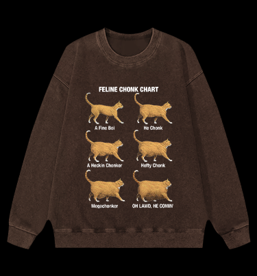 Feline Chonk Chart Cat Vintage Washed 100% Cotton Sweatshirt