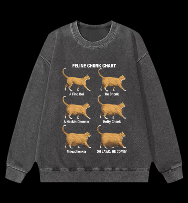 Feline Chonk Chart Cat Vintage Washed 100% Cotton Sweatshirt