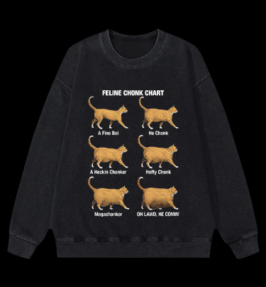 Feline Chonk Chart Cat Vintage Washed 100% Cotton Sweatshirt