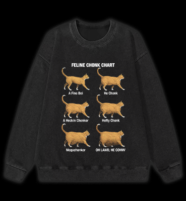 Feline Chonk Chart Cat Vintage Washed 100% Cotton Sweatshirt