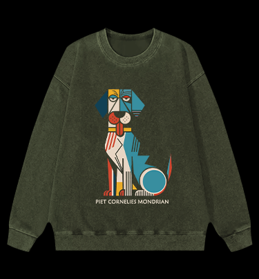 Piet Cornelies Mondrian Dog Vintage Washed 100% Cotton Sweatshirt