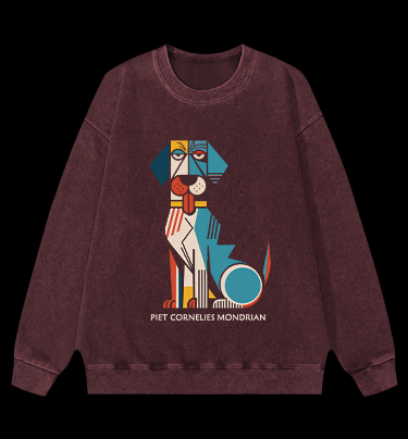 Piet Cornelies Mondrian Dog Vintage Washed 100% Cotton Sweatshirt