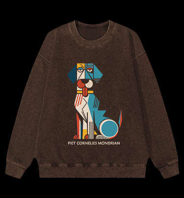 Piet Cornelies Mondrian Dog Vintage Washed 100% Cotton Sweatshirt
