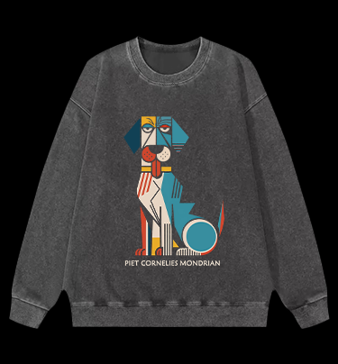 Piet Cornelies Mondrian Dog Vintage Washed 100% Cotton Sweatshirt