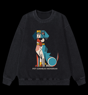 Piet Cornelies Mondrian Dog Vintage Washed 100% Cotton Sweatshirt