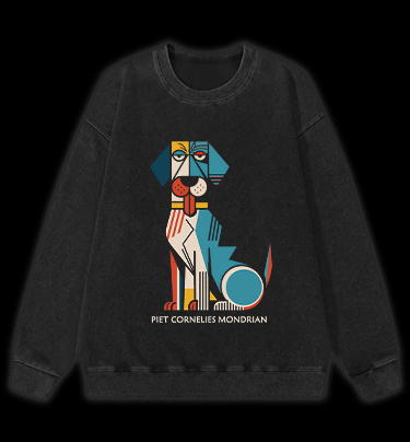 Piet Cornelies Mondrian Dog Vintage Washed 100% Cotton Sweatshirt