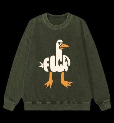 Funny Fuck Duck Vintage Washed 100% Cotton Sweatshirt