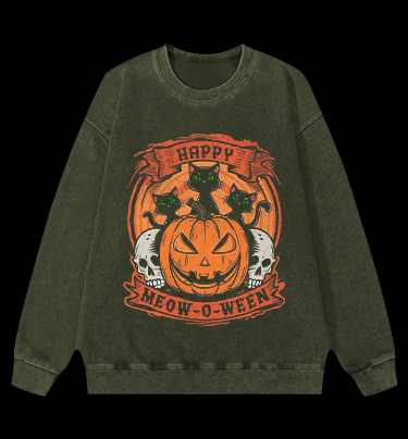 Halloween Trick-or-treating Cat Vintage Washed 100% Cotton Sweatshirt