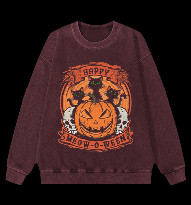 Halloween Trick-or-treating Cat Vintage Washed 100% Cotton Sweatshirt