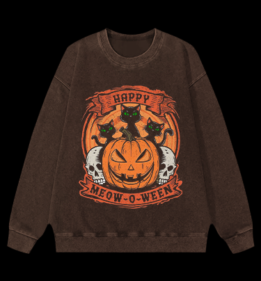 Halloween Trick-or-treating Cat Vintage Washed 100% Cotton Sweatshirt