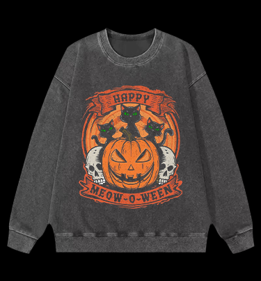 Halloween Trick-or-treating Cat Vintage Washed 100% Cotton Sweatshirt