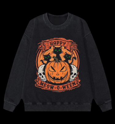 Halloween Trick-or-treating Cat Vintage Washed 100% Cotton Sweatshirt