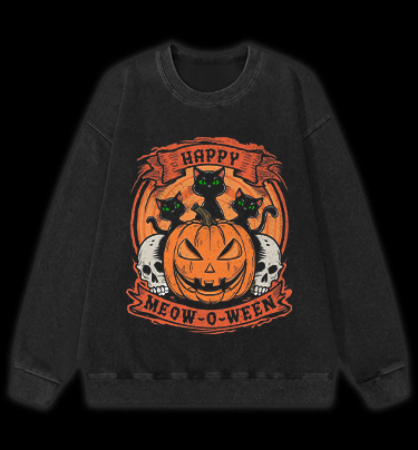 Halloween Trick-or-treating Cat Vintage Washed 100% Cotton Sweatshirt