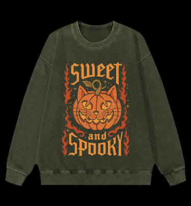 Pumpkin Cat Vintage Washed 100% Cotton Sweatshirt