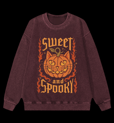 Pumpkin Cat Vintage Washed 100% Cotton Sweatshirt