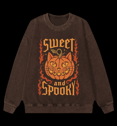 Pumpkin Cat Vintage Washed 100% Cotton Sweatshirt