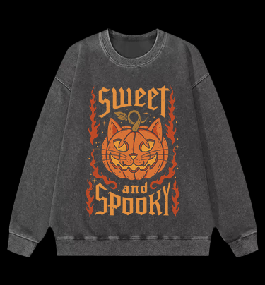 Pumpkin Cat Vintage Washed 100% Cotton Sweatshirt
