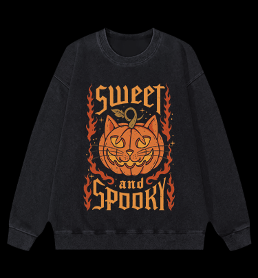 Pumpkin Cat Vintage Washed 100% Cotton Sweatshirt