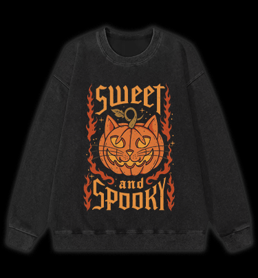 Pumpkin Cat Vintage Washed 100% Cotton Sweatshirt