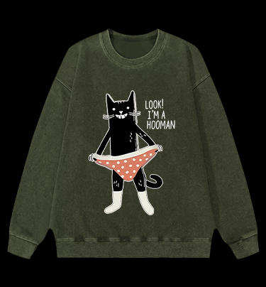 Cat In Underwear Vintage Washed 100% Cotton Sweatshirt