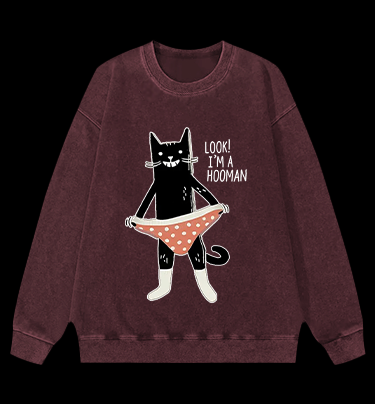 Cat In Underwear Vintage Washed 100% Cotton Sweatshirt
