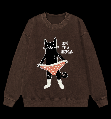 Cat In Underwear Vintage Washed 100% Cotton Sweatshirt