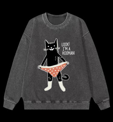 Cat In Underwear Vintage Washed 100% Cotton Sweatshirt