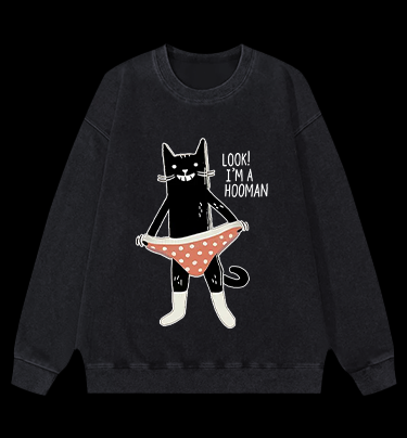 Cat In Underwear Vintage Washed 100% Cotton Sweatshirt