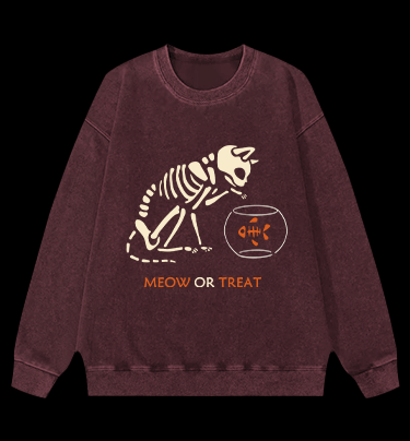 Meow Or Treat Vintage Washed 100% Cotton Sweatshirt