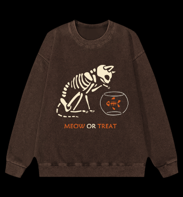 Meow Or Treat Vintage Washed 100% Cotton Sweatshirt