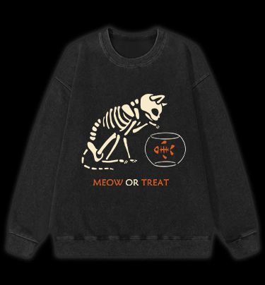 Meow Or Treat Vintage Washed 100% Cotton Sweatshirt
