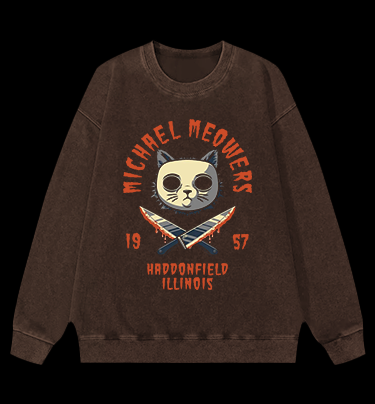 Halloween Michael Myers  Cat on Elm Street Vintage Washed 100% Cotton Sweatshirt