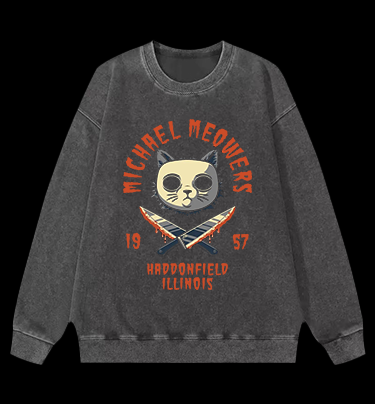 Halloween Michael Myers  Cat on Elm Street Vintage Washed 100% Cotton Sweatshirt