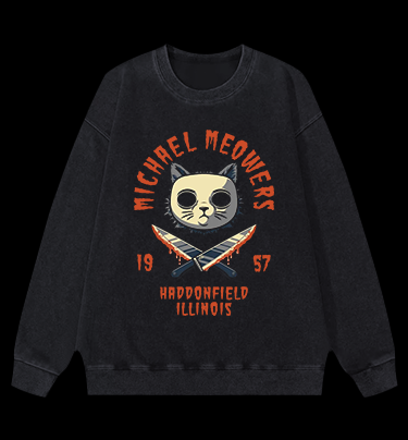 Halloween Michael Myers  Cat on Elm Street Vintage Washed 100% Cotton Sweatshirt