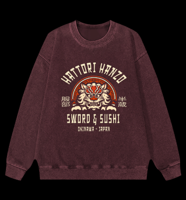 Hattori Hanzo Tiger Vintage Washed 100% Cotton Sweatshirt