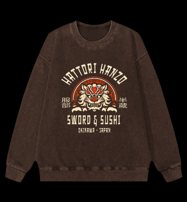 Hattori Hanzo Tiger Vintage Washed 100% Cotton Sweatshirt
